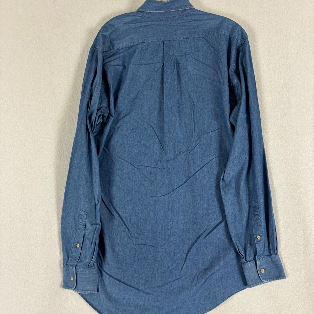 Lands’ End Button Down Denim Shirt Soft, Oxford Collar, Mid Blue - Picture 5 of 11